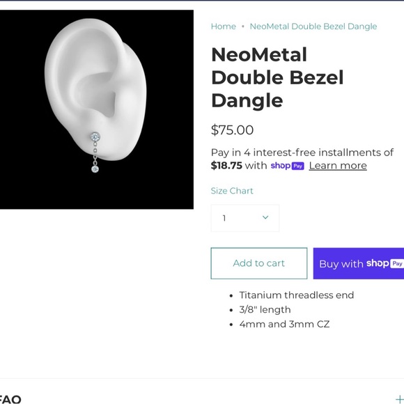 Neometal dangle bezel Threadless earrings. - Picture 5 of 5